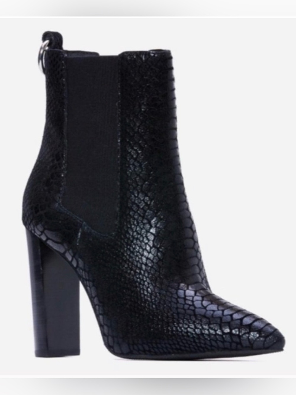 PAIGE Black Suede Boots Kingston Size 7.5 Snake Embossed Heeled Bootie